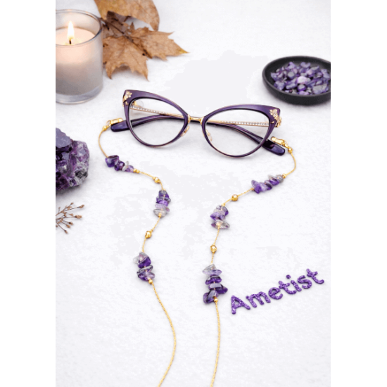 DOĞAL TAŞ GÖZLÜK ZİNCİRİ - SEDEF- AMETİST