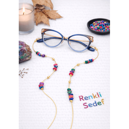 DOĞAL TAŞ GÖZLÜK ZİNCİRİ - SEDEF - KARIŞIK RENKLİ