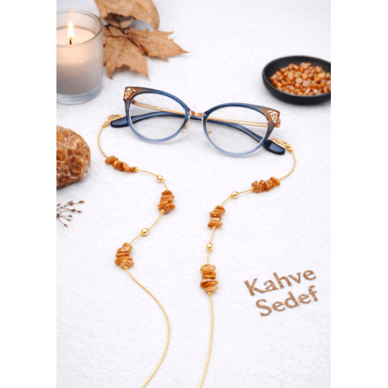 DOĞAL TAŞ GÖZLÜK ZİNCİRİ - SEDEF - KAHVE