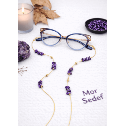 DOĞAL TAŞ GÖZLÜK ZİNCİRİ - SEDEF - MOR