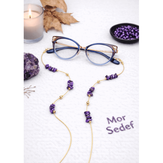 DOĞAL TAŞ GÖZLÜK ZİNCİRİ - SEDEF - MOR
