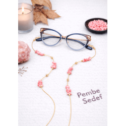 DOĞAL TAŞ GÖZLÜK ZİNCİRİ - SEDEF - PEMBE