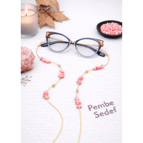 DOĞAL TAŞ GÖZLÜK ZİNCİRİ - SEDEF - PEMBE