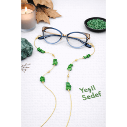 DOĞAL TAŞ GÖZLÜK ZİNCİRİ - SEDEF - YEŞİL
