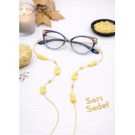 DOĞAL TAŞ GÖZLÜK ZİNCİRİ - SEDEF - SARI