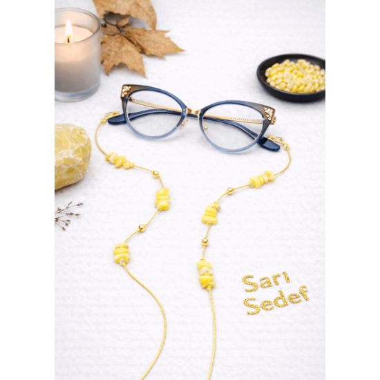 DOĞAL TAŞ GÖZLÜK ZİNCİRİ - SEDEF - SARI